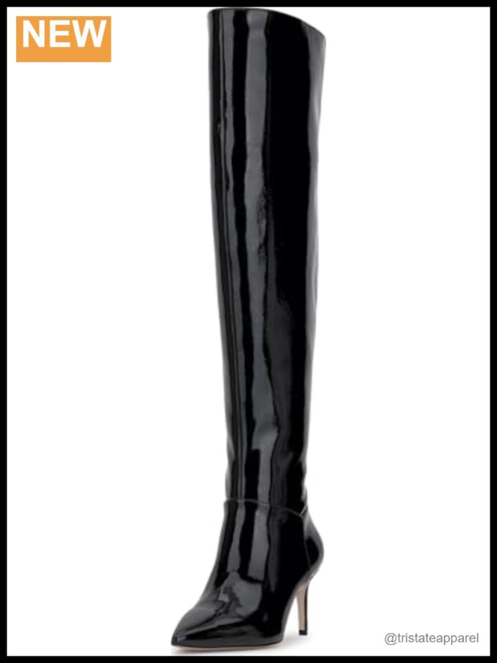 Faux Leather Knee High Stiletto Boots Pointed Toe Zip Black